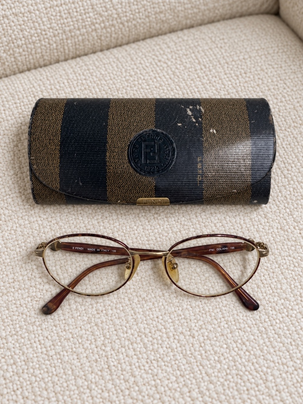 Vintage Authentic Fendi Gold & Tortoise Optical Frames (Model F761, Col. KP9)